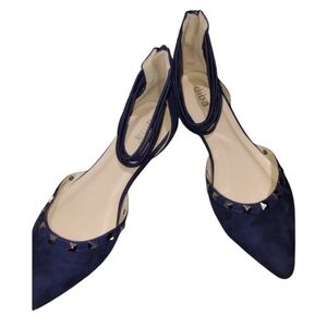 Diba navy blue sandals, flats, rope ankle studded trim, size 8.5
